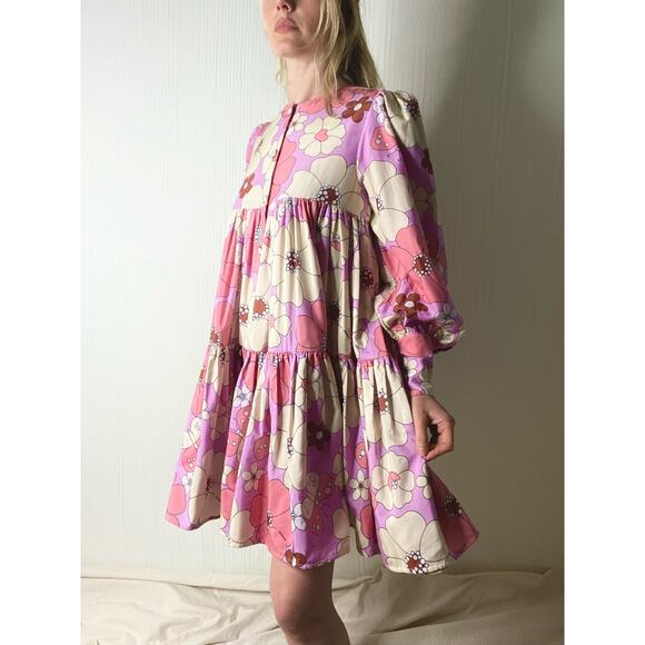 MANOUSH Silk Blend Groovy Floral Comic Strip Shirt Dress US 36 NWT $945 - Picture 4 of 16